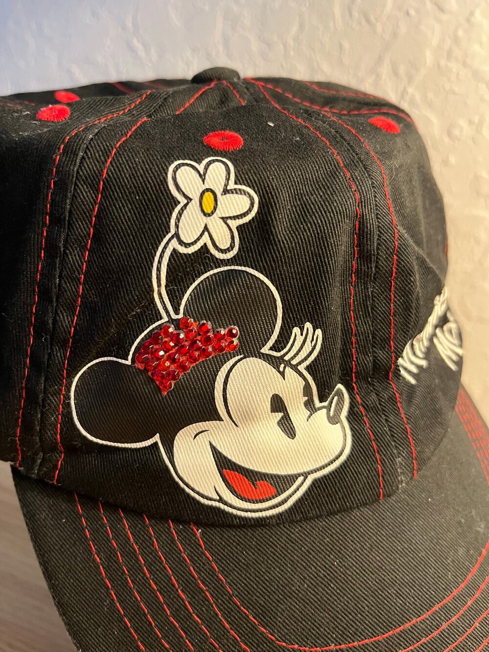 Minnie Mouse Disney Red Bling Baseball Hat Cap Black Adjustable Excellent